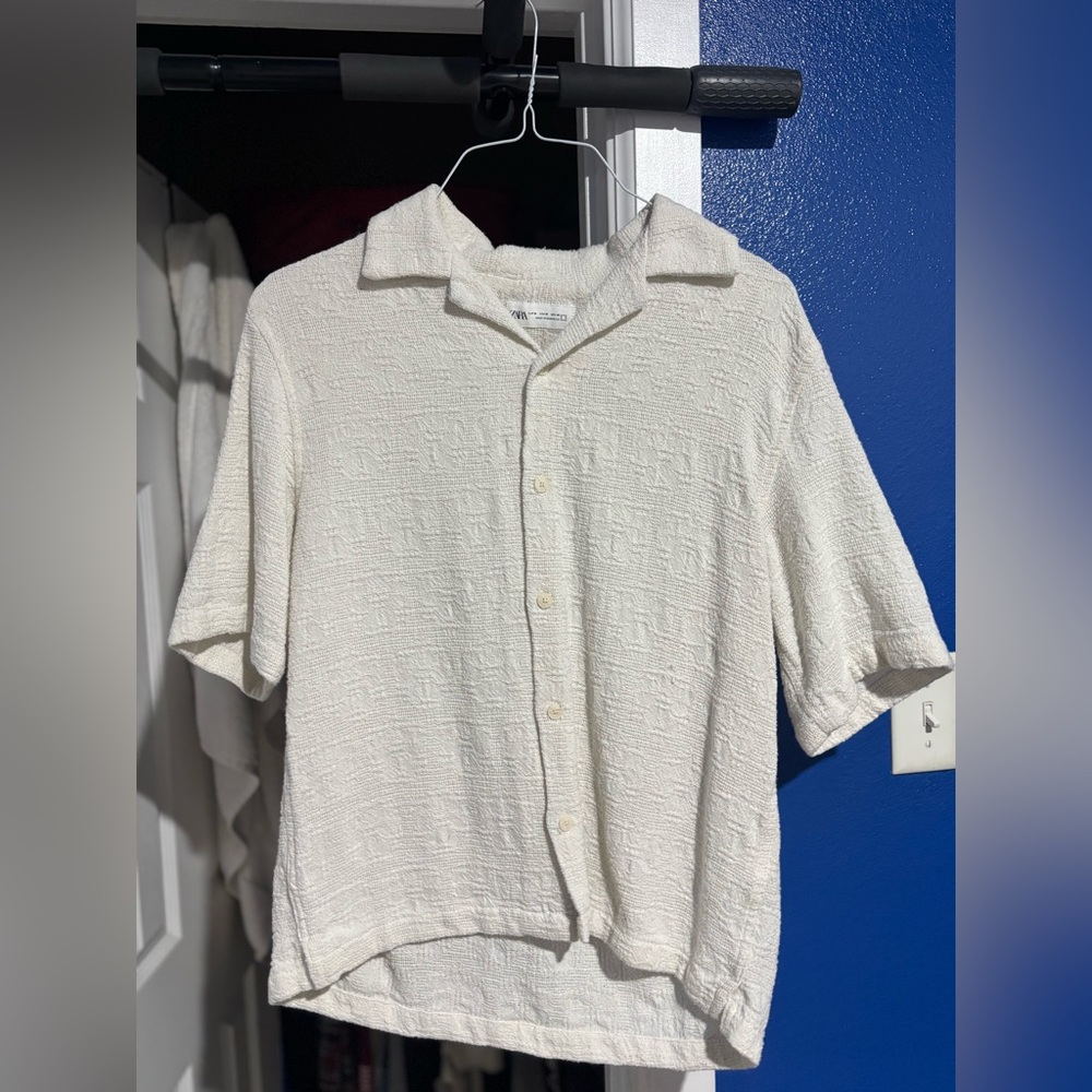 Zara Cream Linen Button-Up Shirt